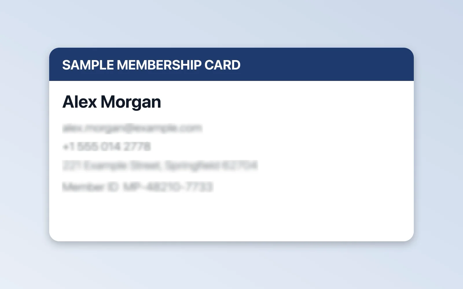 The same card after redaction, with details blurred